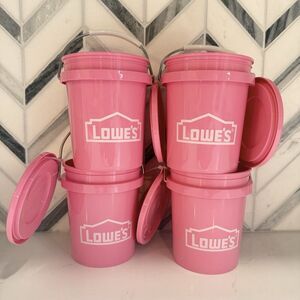 NWT Set Of 4 Lowe’s Mini Bucket Pink .4 Qt W/ Lid RARE Color Food Grade